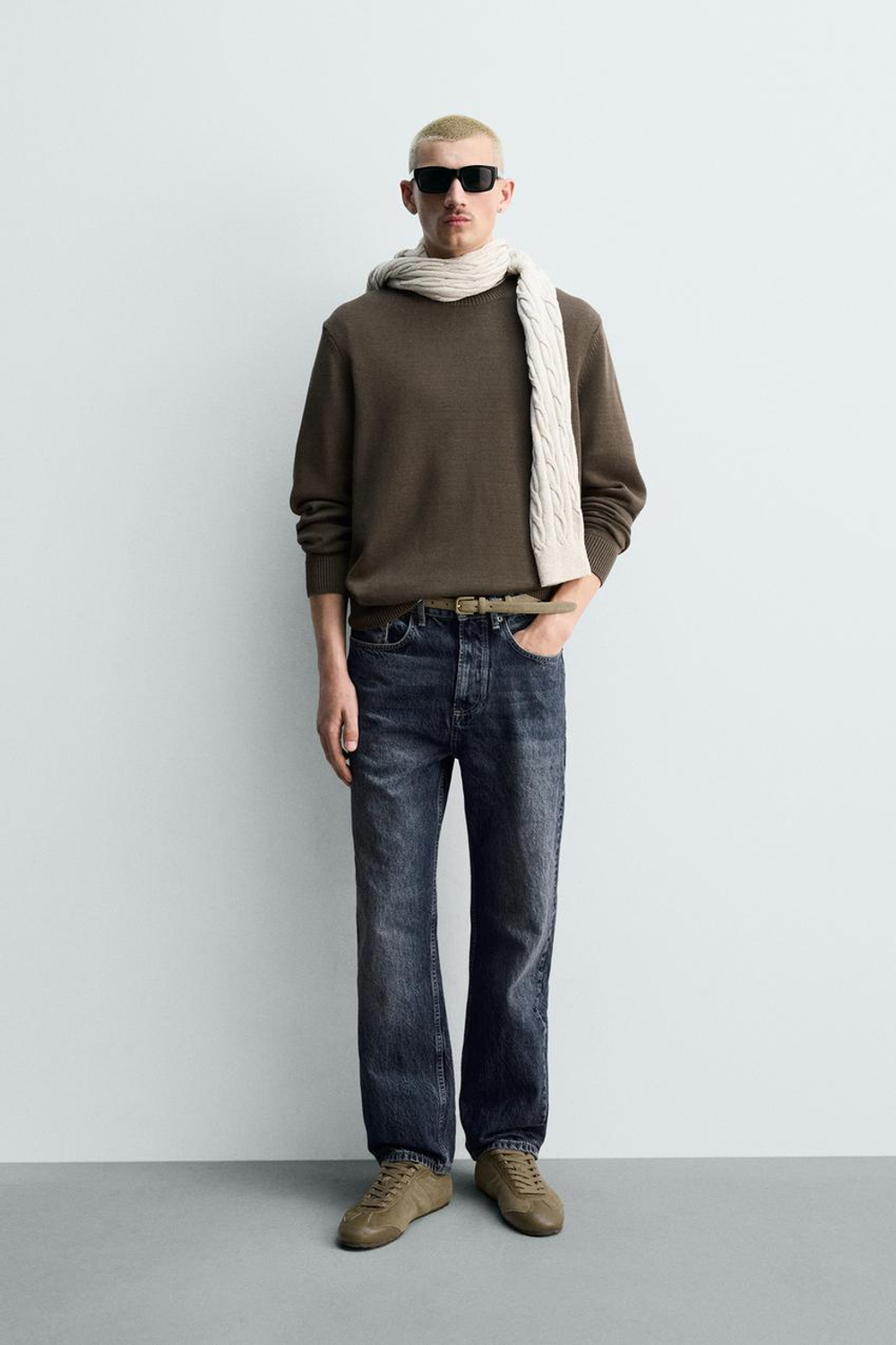 ZARA СВИТЕР КЛАССИЧЕСКОГО КРОЯ ИЗ ХЛОПКА, КОРИЧНЕВЫЙ