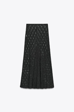 ZARA ДЛИННАЯ РАСКЛЕШЕННАЯ КРУЖЕВНАЯ ЮБКА, ЧЕРНЫЙ