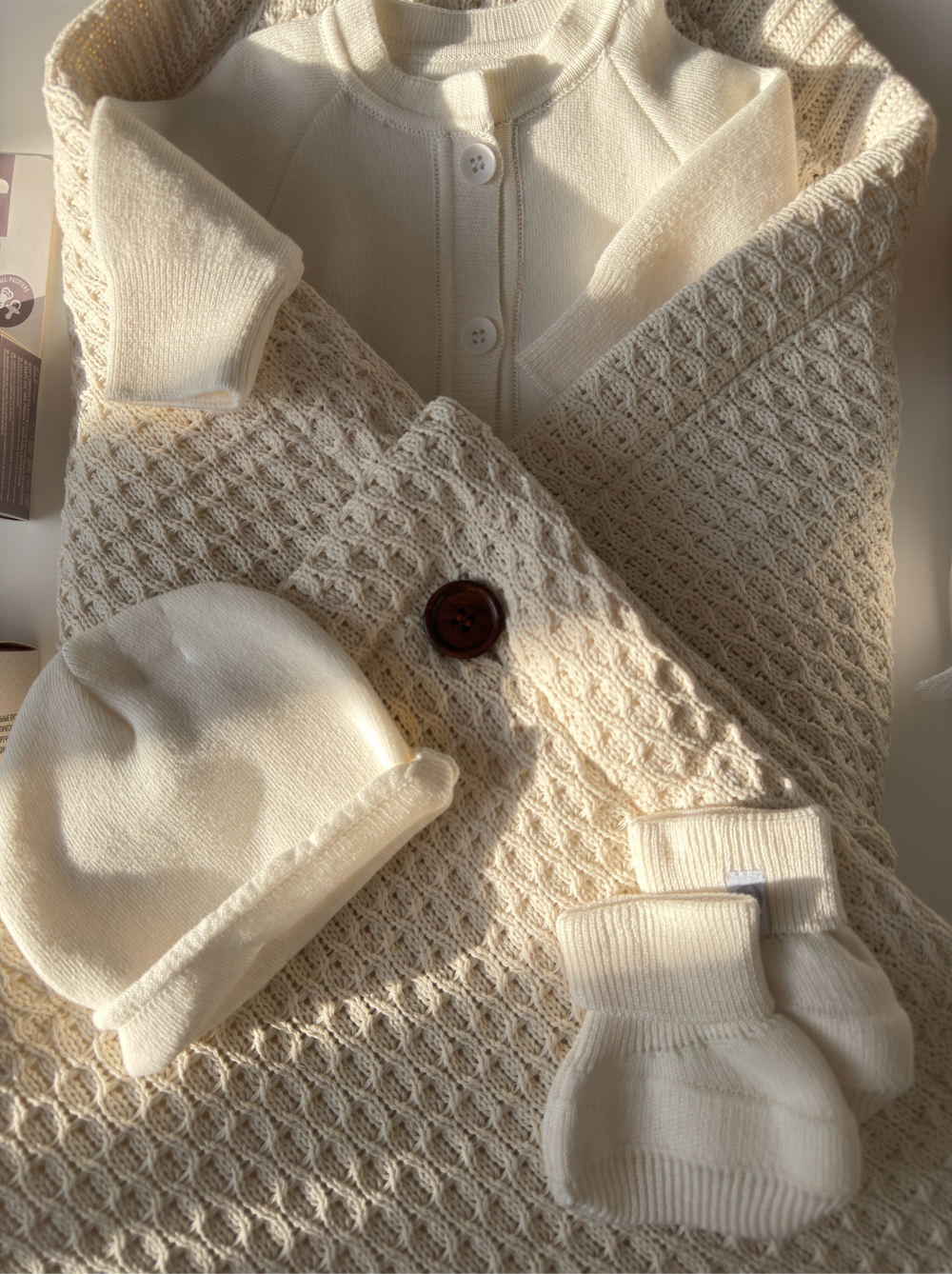 Конверт-плед 2в1 вязаный демисезон молочный