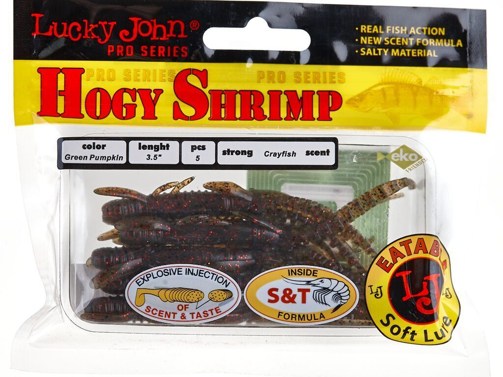 Мягкая приманка Lucky John Series HOGY SHRIMP 3.5in (89 мм), цвет PA03, 5 шт.