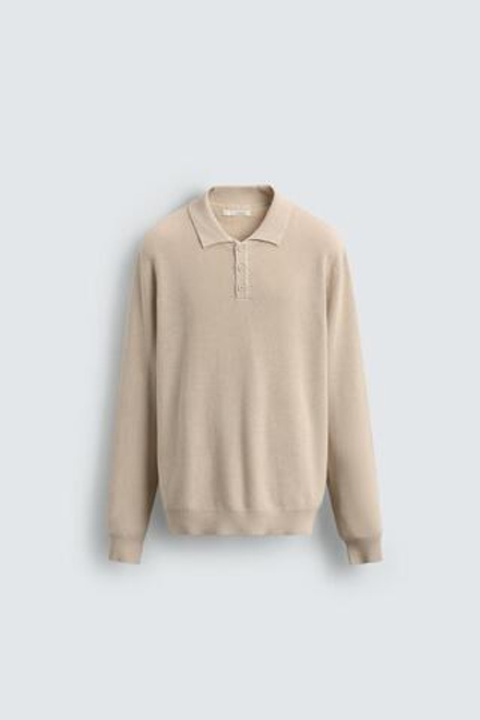 ZARA ПОЛО ИЗ ЖЕМЧУЖНОГО ТРИКОТАЖА, ЭКРЮ