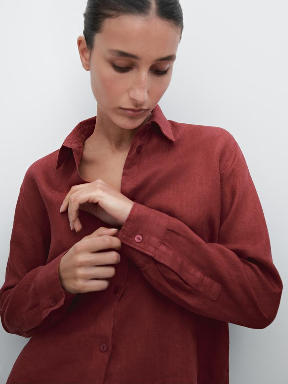 Massimo Dutti Рубашка из струящегося 100% льна, темно-розовый