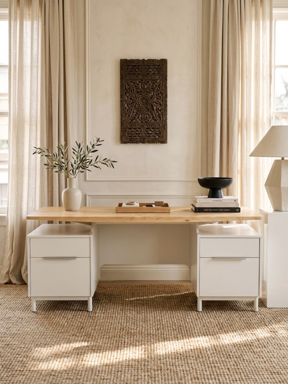 Стол письменный 185х75х75, Ochensol, компьютерный, школьный, в офис, парящая столешница, массив сосны, белый, Dipriz