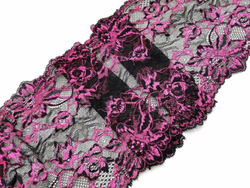 Эластичное кружево, ОПТ, 22 см, черное и ярко-розовое (Арт: EK-2638), м