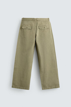 ZARA БРЮКИ ЧИНОСЫ ШИРОКОГО КРОЯ, ЗЕЛЕНЫЙ/СЕРЫЙ