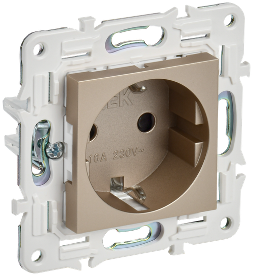 SKANDY Розетка с заземлением с защитными шторками 16А безвинтовое крепление SK-R06Sh шампань IEK