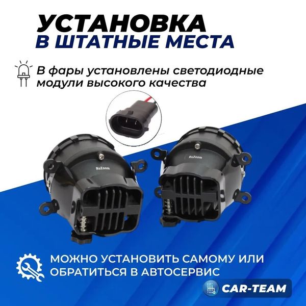 Противотуманные фары (ПТФ) Лада Веста, Гранта FL, Нива Урбан, X-Ray, Renault, Nissan, Honda, Ford, Opel, Peugeot, Mitsubishi, Daewoo "RuZoom" лазерные с Bi-LED модулем (арт. RU36102)