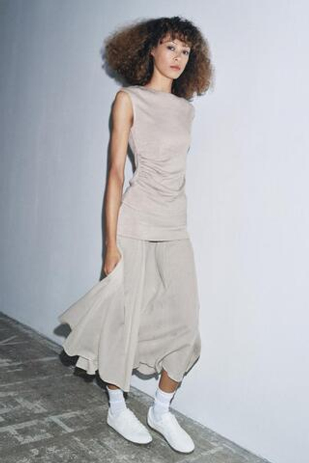 ZARA ТОП ИЗ МЯГКОЙ ТКАНИ С ДРАПИРОВКОЙ, ЭКРЮ
