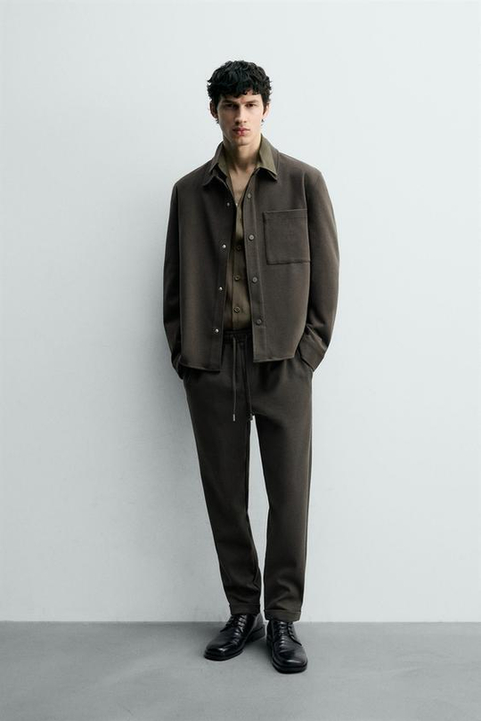 ZARA БРЮКИ-ДЖОГГЕРЫ NON IRON КОМФОРТНОЙ ПОСАДКИ, ЗЕЛЕНЫЙ МЕЛАНЖ