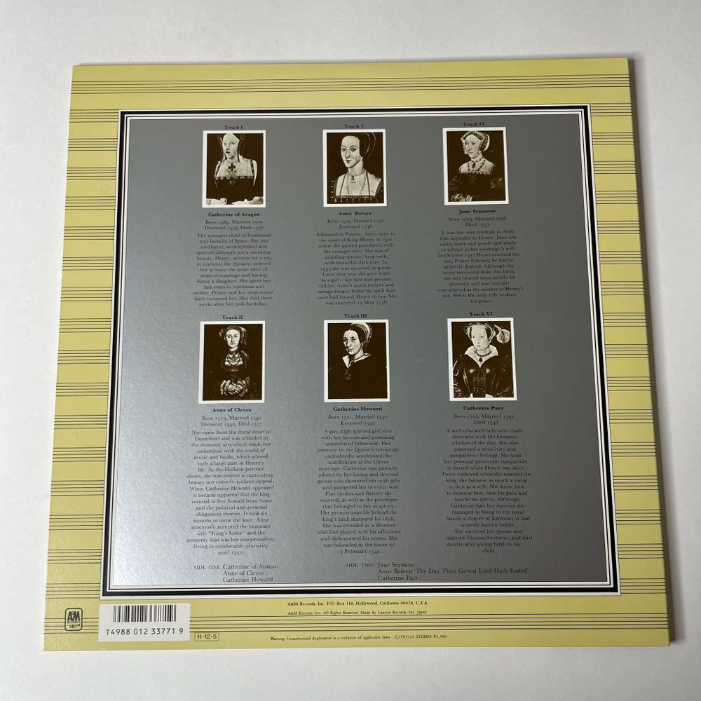 Винтажная виниловая пластинка LP Rick Wakeman The Six Wives Of Henry VIII (Japan 1986) (Obi)