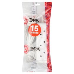 Удлинитель электрический ЭРА U-3-1,5m-2x1 без заземления 3 розетки 1,5м ПВС 2x1мм2 10А