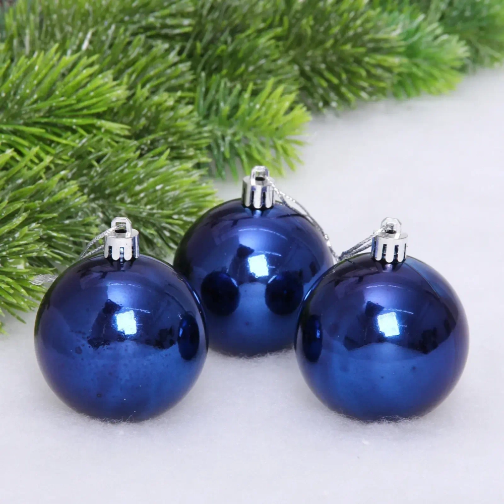 Новогодние шары 6 см (набор 3 шт) «Глянец», сапфир