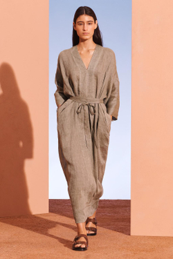 ZARA ПЛАТЬЕ-КИМОНО ИЗ 100% ЛЬНА, ХАКИ