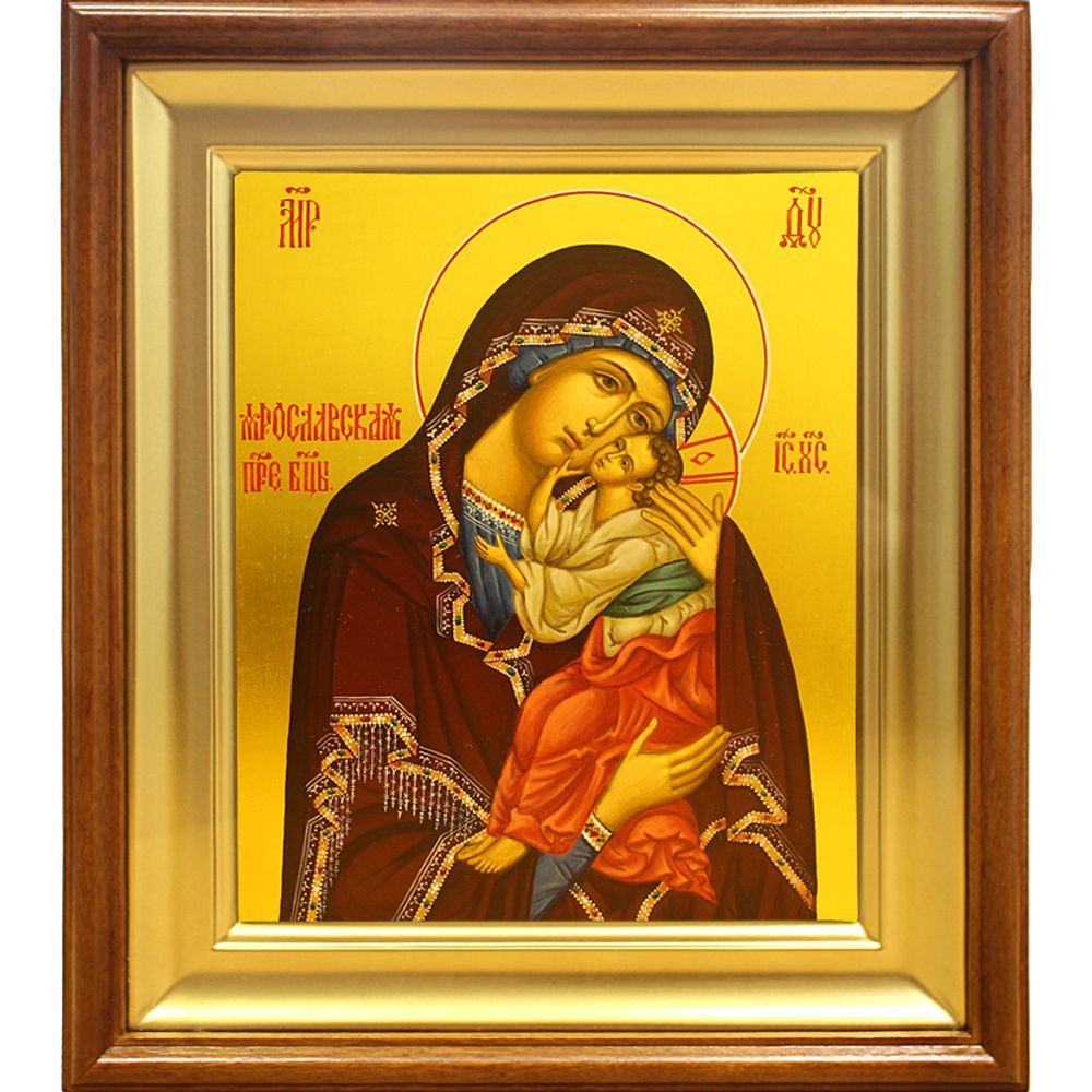 Ярославская Божия Мать. Рукописная икона в киоте