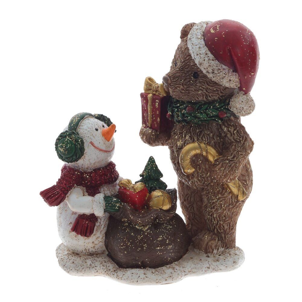 GAEM Фигурка декоративная "Мишка и снеговик", L8 W5 H9,5 см