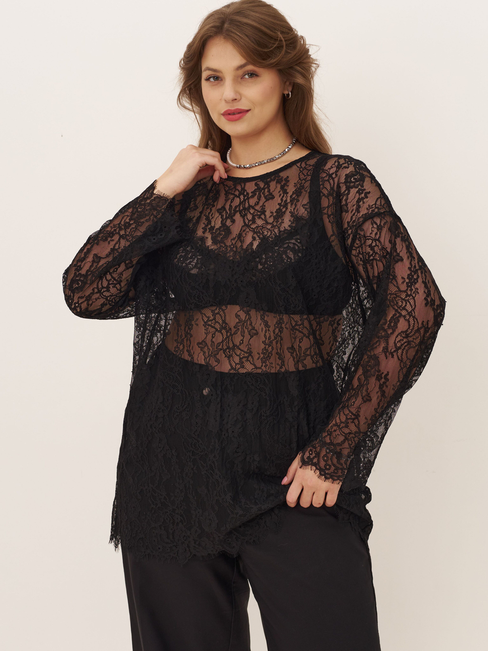 Лонгслив из кружева Черный