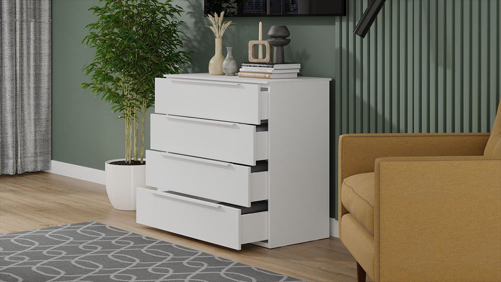 Комод для одежды с ящиками Белый Жемчуг/Белый софт 4 ящика 90х45х84 см