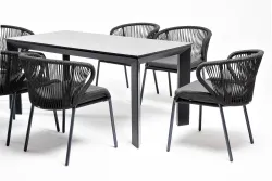 "Венето" обеденная группа на 6 персон со стульями "Милан", каркас темно-серый, роуп темно-серый