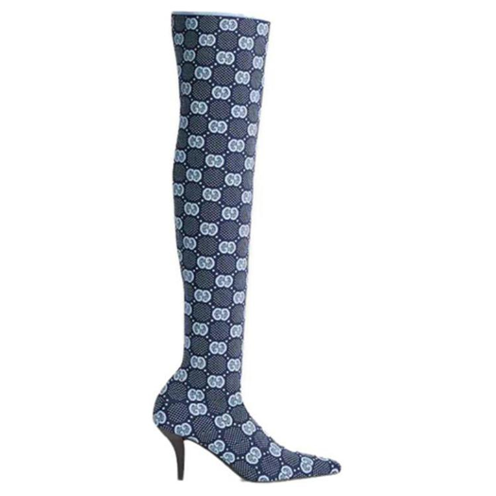 GUCCI Double G Over the knee Boots 7.3cm Women"s Blue