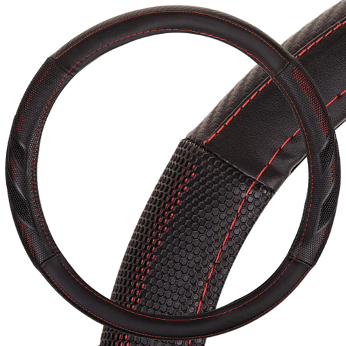 Оплетка руля M Skyway Eco Racer 3 экокожа с красной строчкой черная
