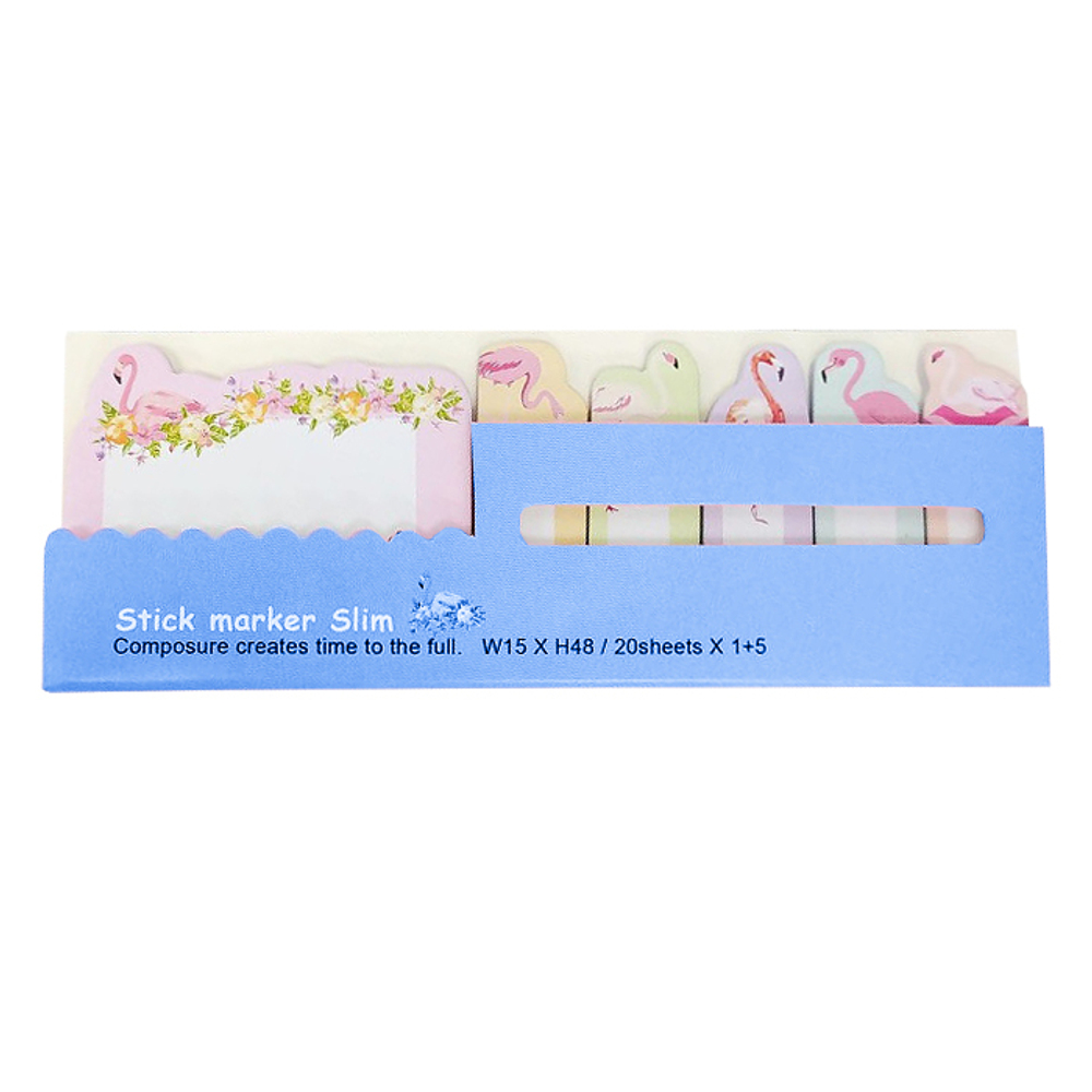 Закладки клейкие Basir бумажные, серия "Фламинго" 100 шт (15*48 мм), 20 шт (45*48 мм), 3 цвета ассорти