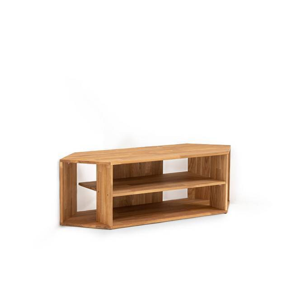 Тумба под телевизор угловая Эдгар 114х39.5х35 см деревянная с полками дизайнерская / Тумба под тв из массива дуба, натуральный дуб
