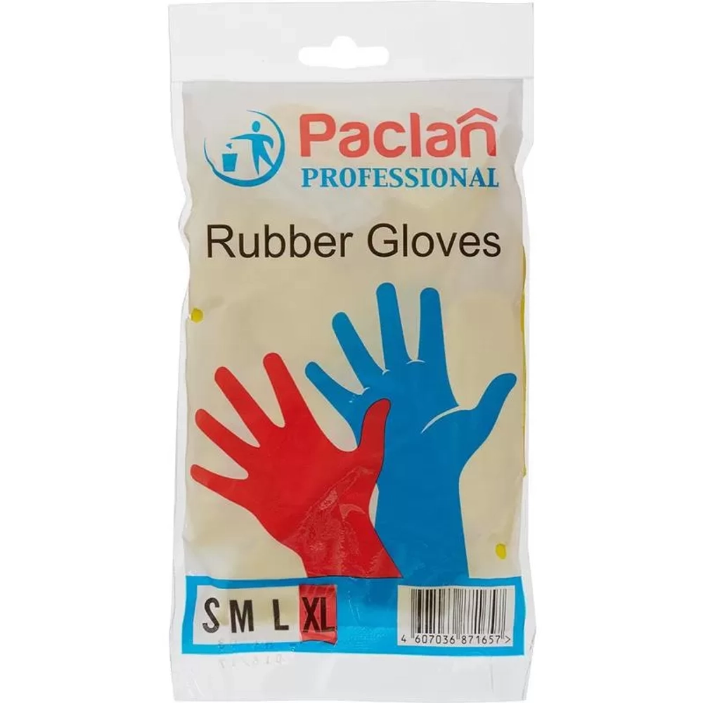Перчатки резиновые Paclan Professional латекс с хлопковым напылением желтые размер XL