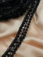 Тесьма черная с цепью и черным бисером
