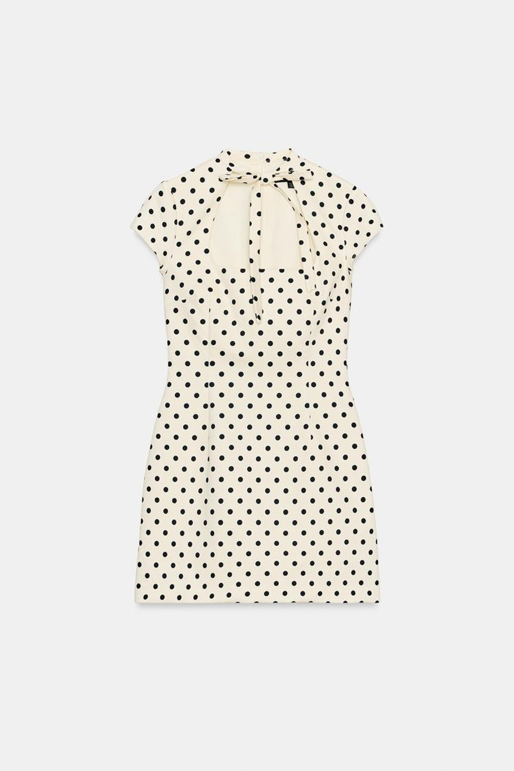 ZARA КОРОТКОЕ ПЛАТЬЕ В ГОРОШЕК С ЗАВЯЗКАМИ, ЭКРЮ/ЧЕРНЫЙ