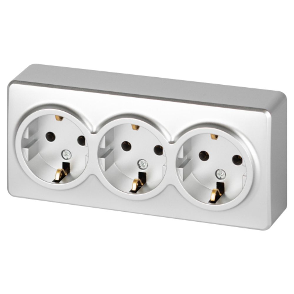 Розетка ЭРА Эксперт 11-2208-03 тройная с заземлением 3х2P+E Schuko IP20 16A-250В ОУ алюминий