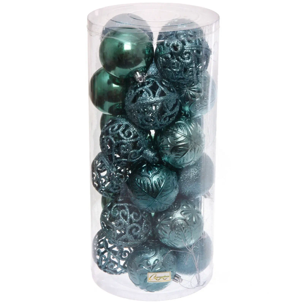 Новогодние шары 8 см (набор 24 шт) «Фактурный микс», темный нефрит