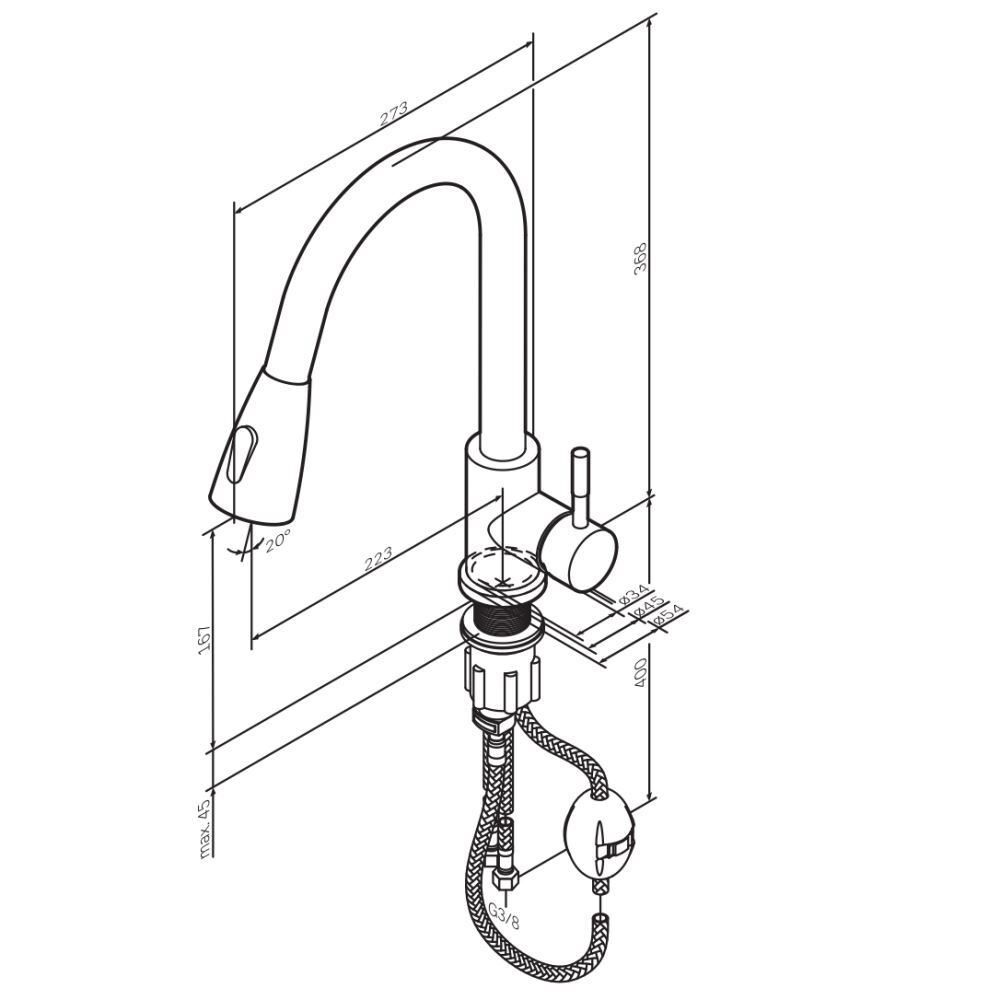 Смеситель для кухни с вытягивающимся изливом, черный AM.PM X-Joy S F85B07522