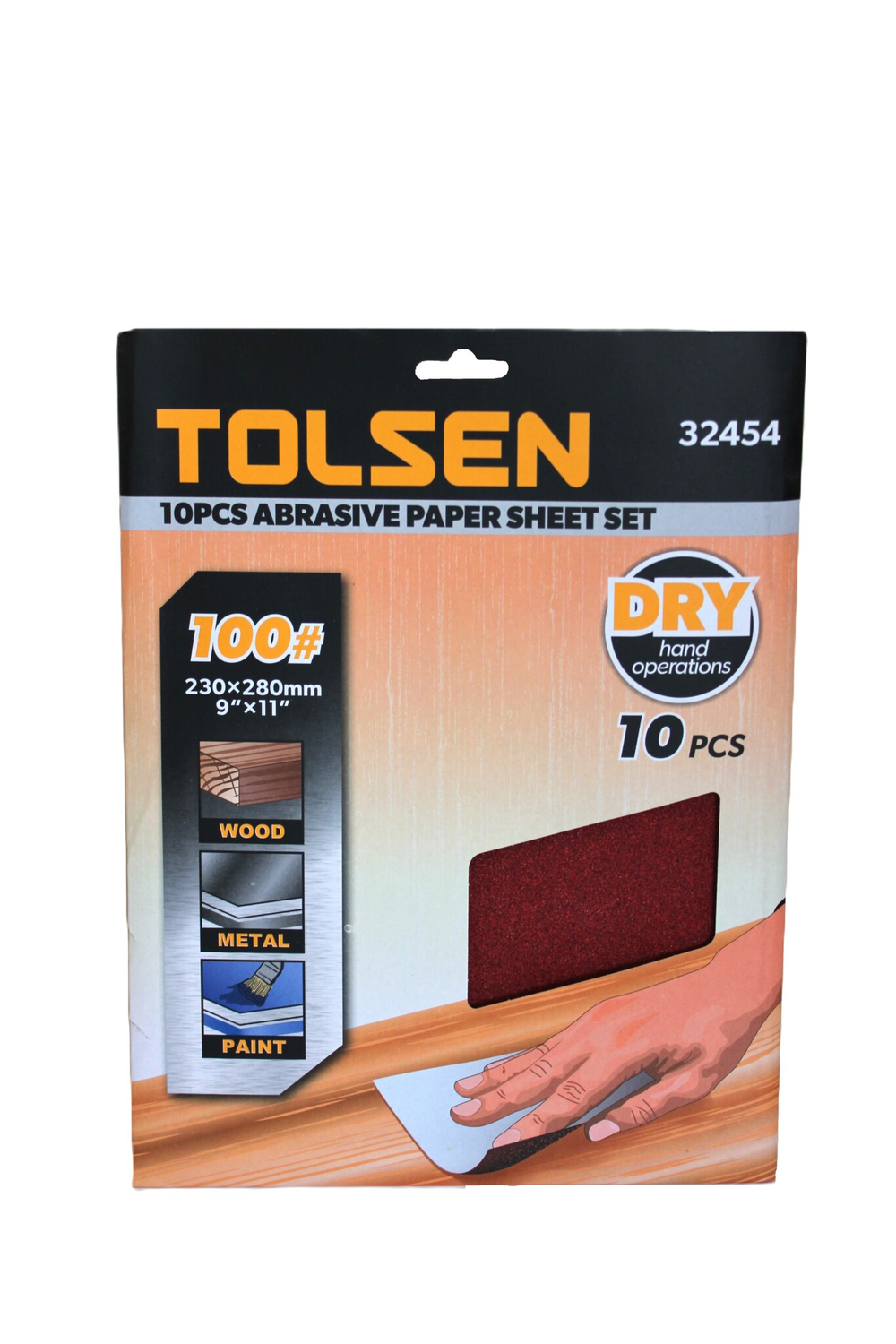 Шлифлист на бумажной основе TOLSEN P100 оксид алюминия 10шт. 230х280мм 32454