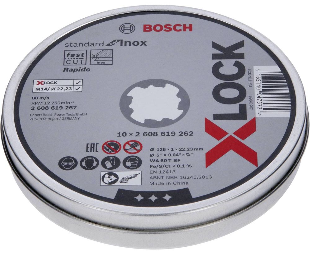 Оснастка X-LOCK BOSCH Отрезной диск Standard for Inox 125x1x22.23 мм прямой 10шт