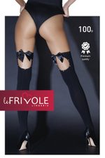 Чулки Le Frivole с бантиками и стразами сзади черные S/M