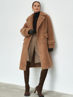 Шуба из шерсти мериноса чебурашка, коричневая, SilverFox