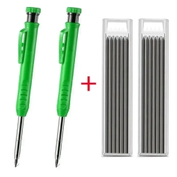 Карандаш строительный с точилкой, с комплектом грифелей (цвет корпуса зелёный) 2 шт