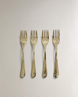 ZARA HOME НАБОР ДЕСЕРТНЫХ ВИЛОК С ГРАВИРОВКОЙ (4 ШТ.), ЗОЛОТИСТЫЙ