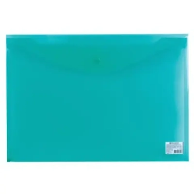 Папка-конверт на кнопке А3 Brauberg 180мкм пластик прозрачная зеленая (1/10)