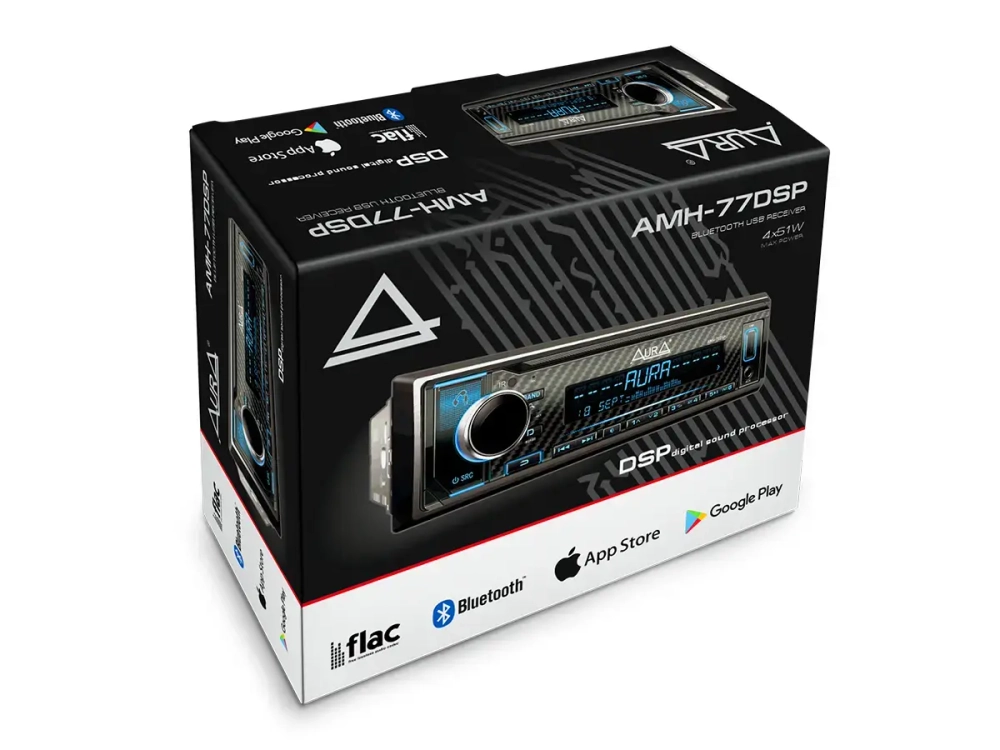 Автомагнитола 1DIN. AURA AMH-77DSP /мультицвет/процессор/USB/FM/Bluetooth