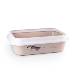 Лоток / туалет ZOOEXPRESS "Leader" для кошек с рамкой и рисунком - 46х34,5х14 см