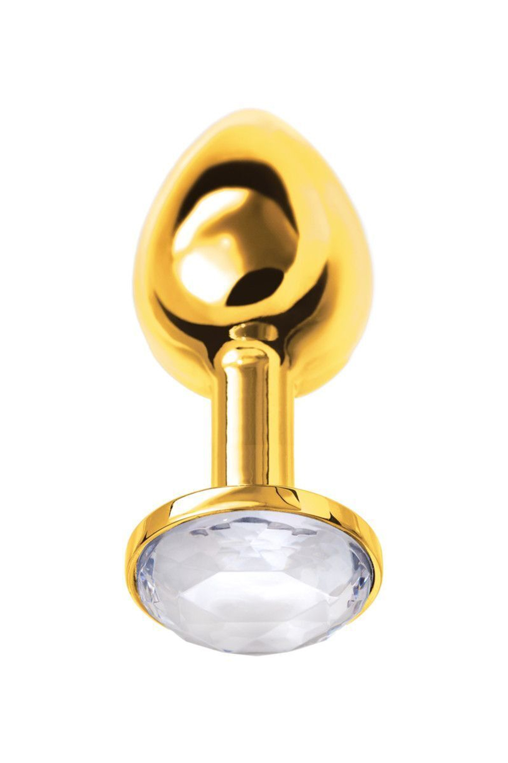 Золотистая маленькая анальная втулка с прозрачным кристаллом - 6 см