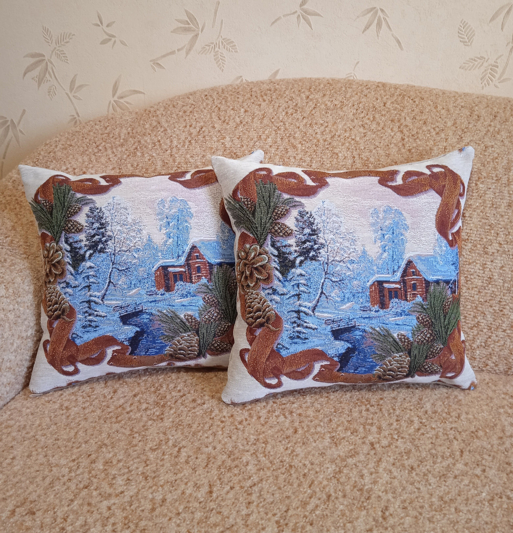 Декоративный гобеленовый чехол для интерьерной подушки Зима 38*38