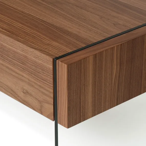 Журнальный стол с ящиками Somerset 127x60 см, шпон ореха, стеклянные ножки