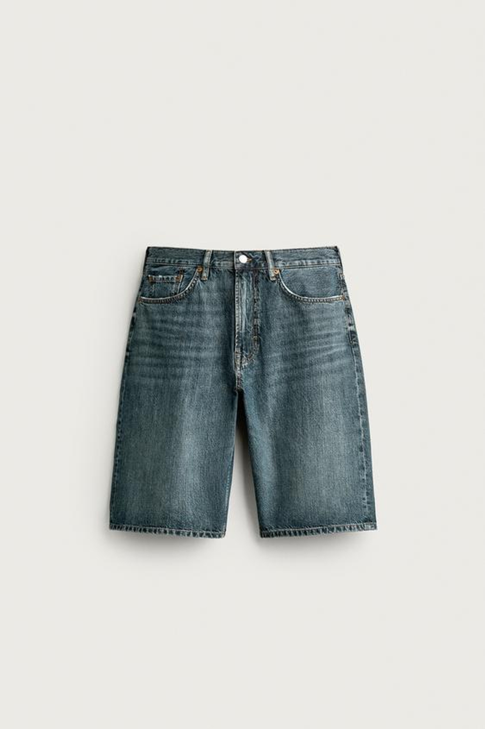 ZARA ДЖИНСОВЫЕ ШОРТЫ LOOSE FIT, ЗЕЛЕНОВАТО-СИНИЙ