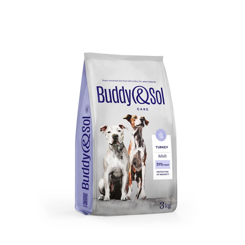 Сухой корм Buddy&amp;Sol CARE ADULT M/L с индейкой для взрослых собак средних и крупных пород  3 кг