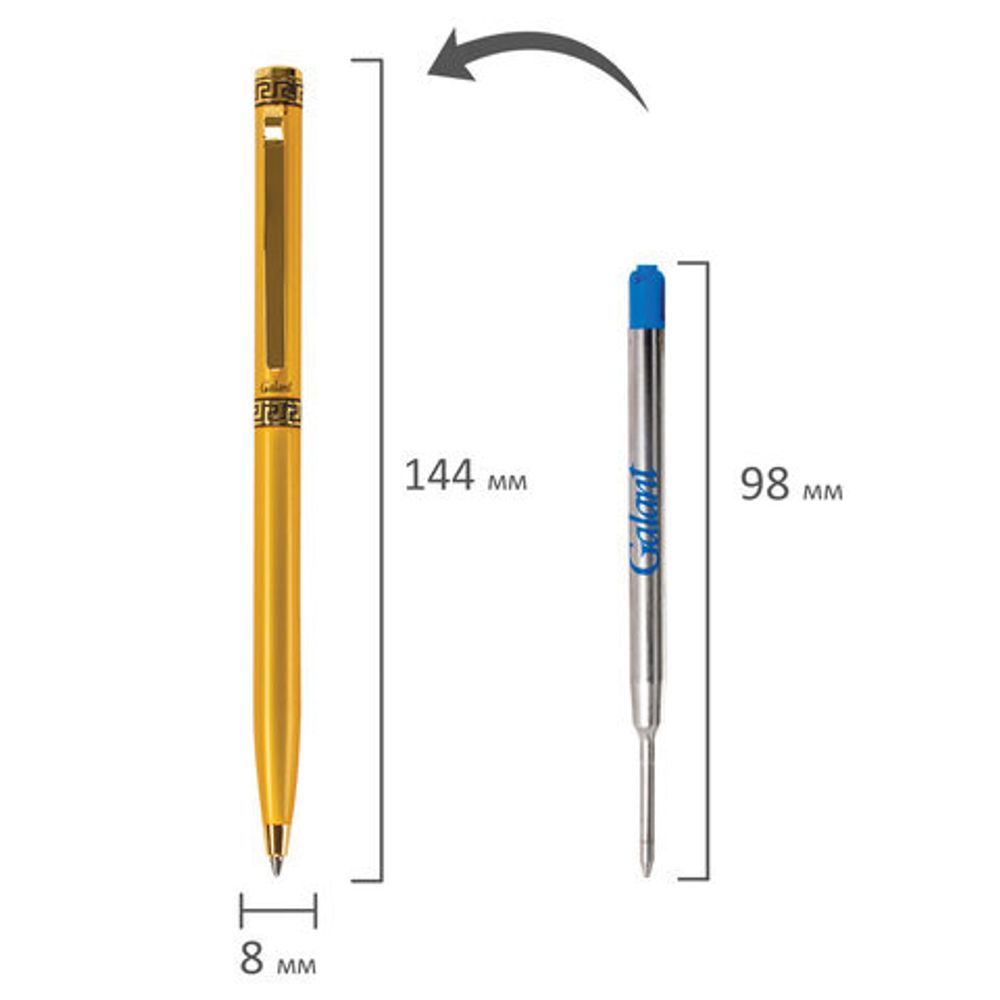 Ручка подарочная шариковая GALANT "Ingrid", тонкий корпус, золотистый, золотистые детали, пишущий узел 0,7 мм, синяя, 141008