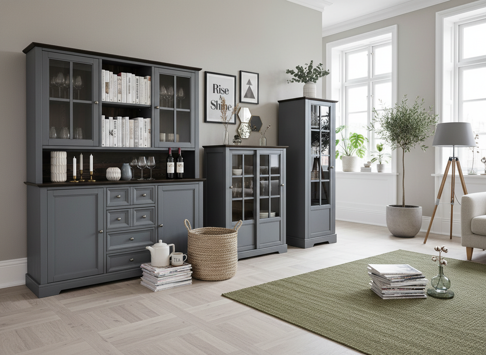 Буфет деревянный с 4 дверями Лэйквью 155х41х202 см, из натуральной сосны