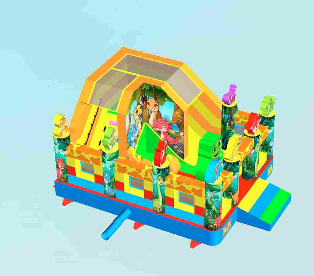 Коммерческий надувной батут «Весёлые динозаврики» с горкой, 5*4*2,8 м