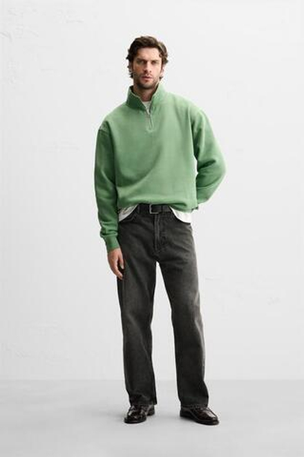 ZARA ТОЛСТОВКА С КОРОТКОЙ ЗАСТЕЖКОЙ-МОЛНИЕЙ, ЗЕЛЕНЫЙ